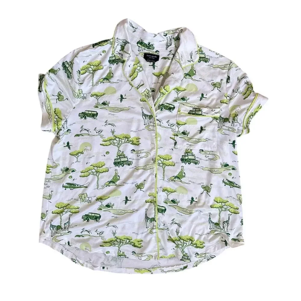 Kate Spade Safari Toile Pajama Set Shorts Green White Size XL XLarge Lightweight